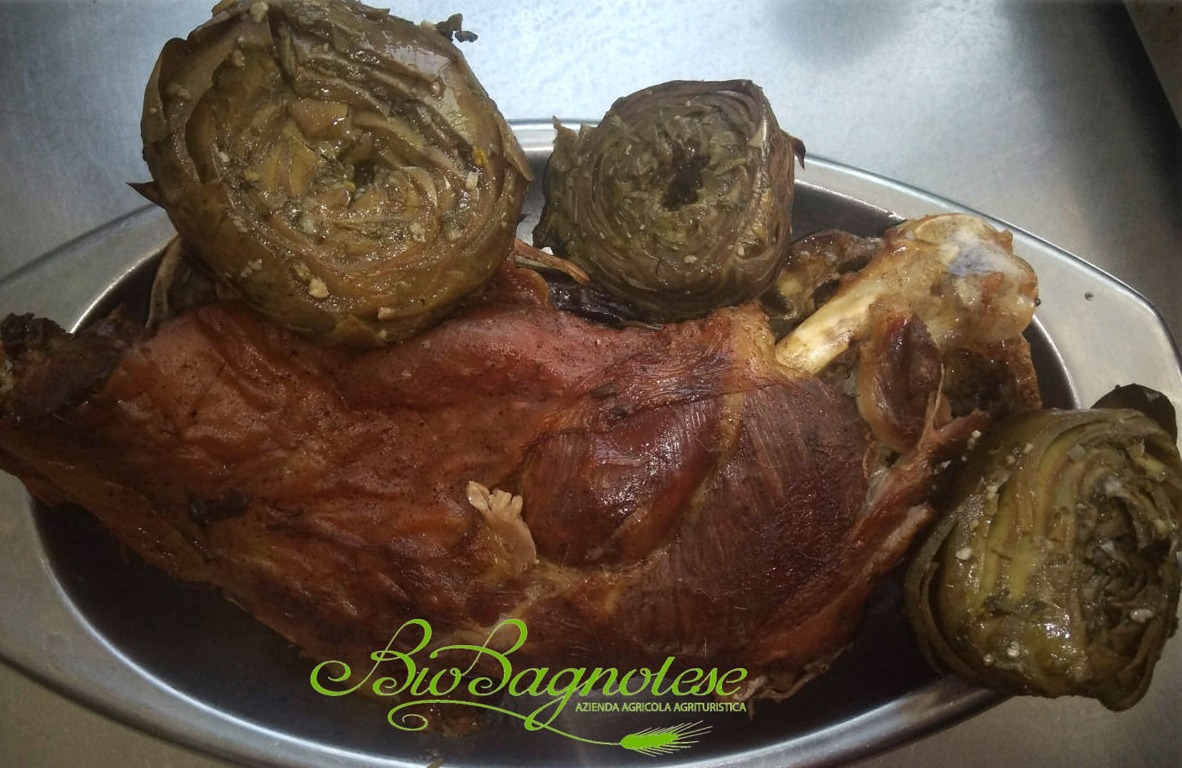 coscio di agnello con carciofo ortano alla romana